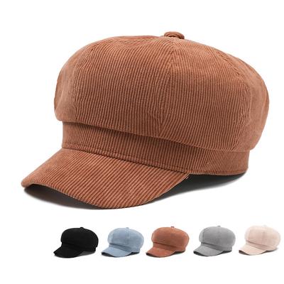 Autumn Winter Corduroy Octagonal Cap Women's Beret Warm Painter's Cap