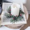 Festive 20cm Artificial Green Wreath Elegant Candlestick Decoration Realistc Pine Decor for Wedding Party Centerpiece