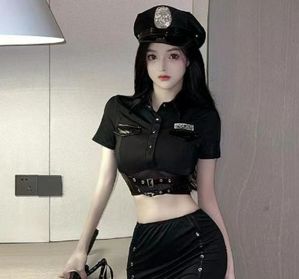 Qingruohan Sexy Policewoman Cosplay Lingerie Set - Mature Sister Temptation Bodysuit 8531