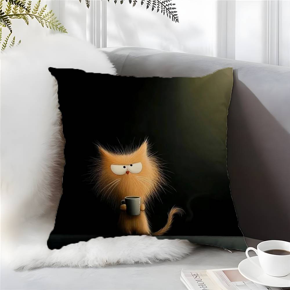 Einfaches Cartoon Fellige Katze Muster Kissenbezug Komfort Sofa Bett Seidig Elegant Unsichtbarer Reißverschluss Kundenspezifisch Dekorativ b