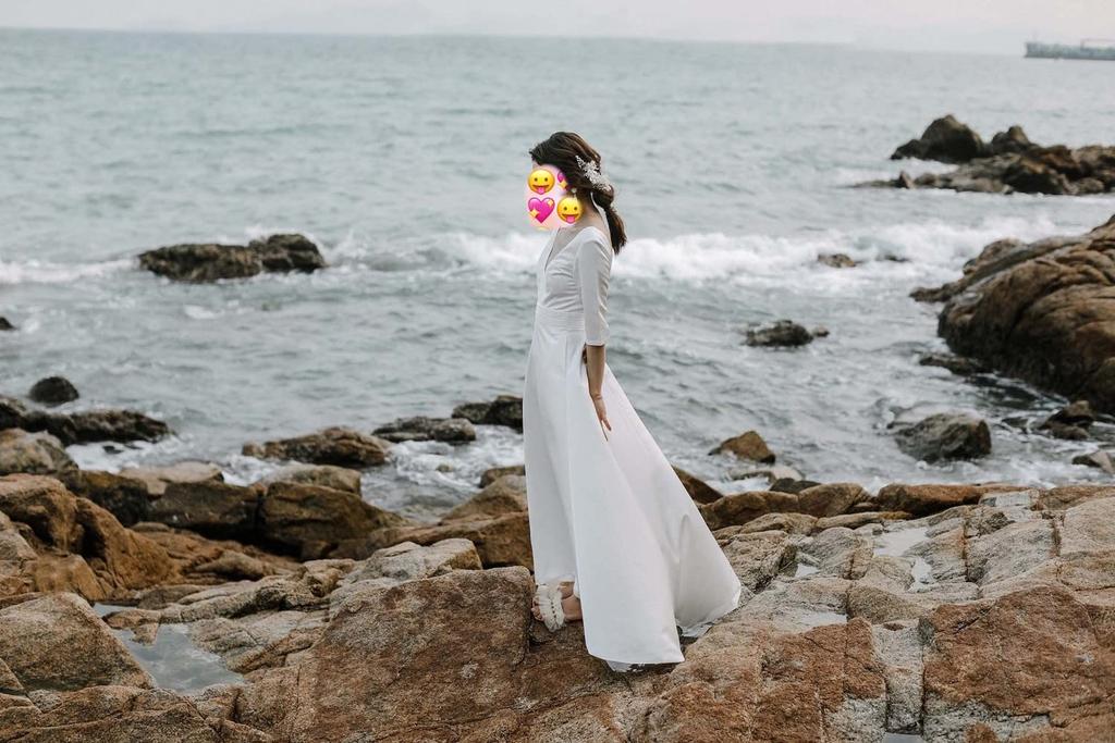 Wedding Long Dress [Fiveen] Dress, After-Party, Pre-Wedding Photo, Dress, Sleeves, After-Party, Bride, Self-Photo, After-Party, White, (S)
