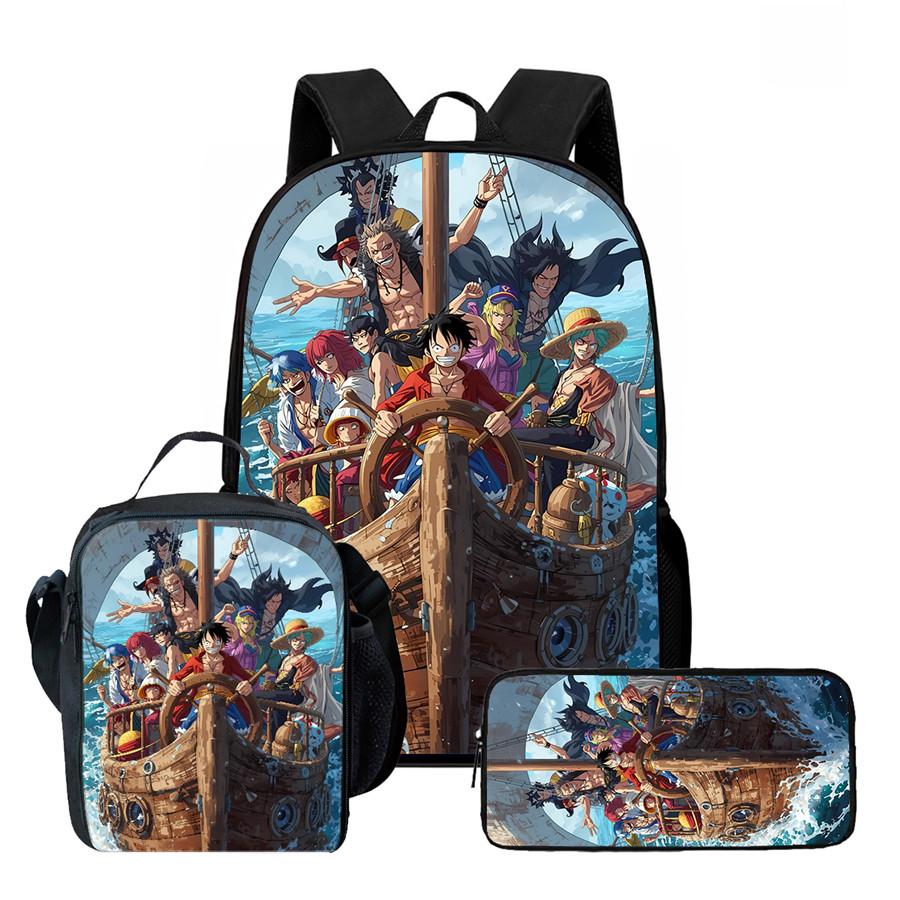 15 Inch 3PCS One Piece School Backpack Set with Lunch Bag Pencil Case Durable Lightweight Unisex Daypack for Boys Girls Age 6-10