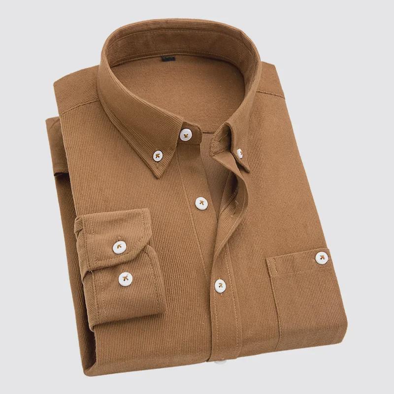 

Мужская приталенная вельветовая рубашка с длинным рукавом - повседневный деловой топ на весну/осень M