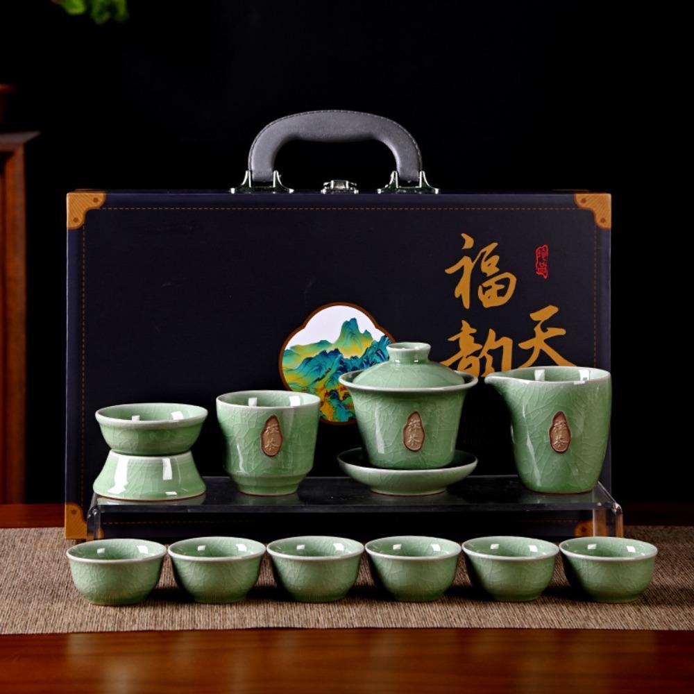 Ru kiln Kung Fu tea set, complete set of high-end gift box teapot