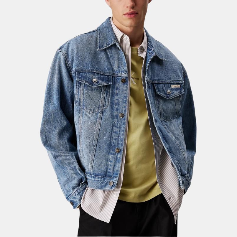 Calvin Klein Solid Color Single Breasted Loose Long Sleeve Denim Jacket Men Jackets LV04RB794G-UBE