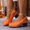Plus Size Women Retro Block Heel Sandals, Buckle Design Comfort High Heels Outdoor Beach Vacation Shoes