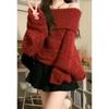 Women's Big Lapel Off-Shoulder Cable Knit Sweater: Cozy Autumn/Winter Loose Fit Pullover