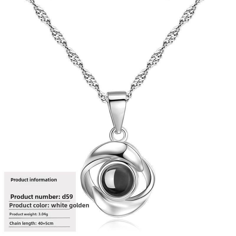 S925 Silver Peach Heart Projection Necklace 'I Love You' in 100 Languages