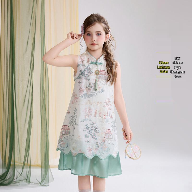 ASK JUNIOR Girls  Chinese Style Sleeveless Qipao Dress 130