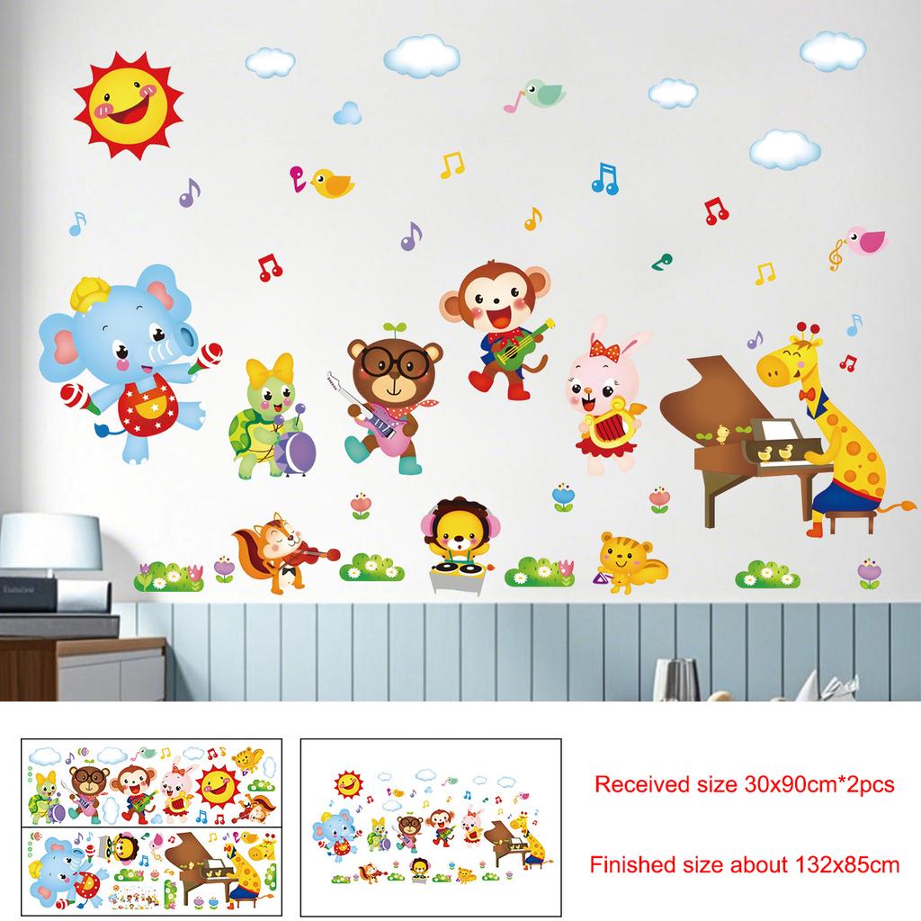 Cartoon Animal Wall Sticker Music Party Plane Balloon Decor Kids Room Nursery Vinyl Removable Decals