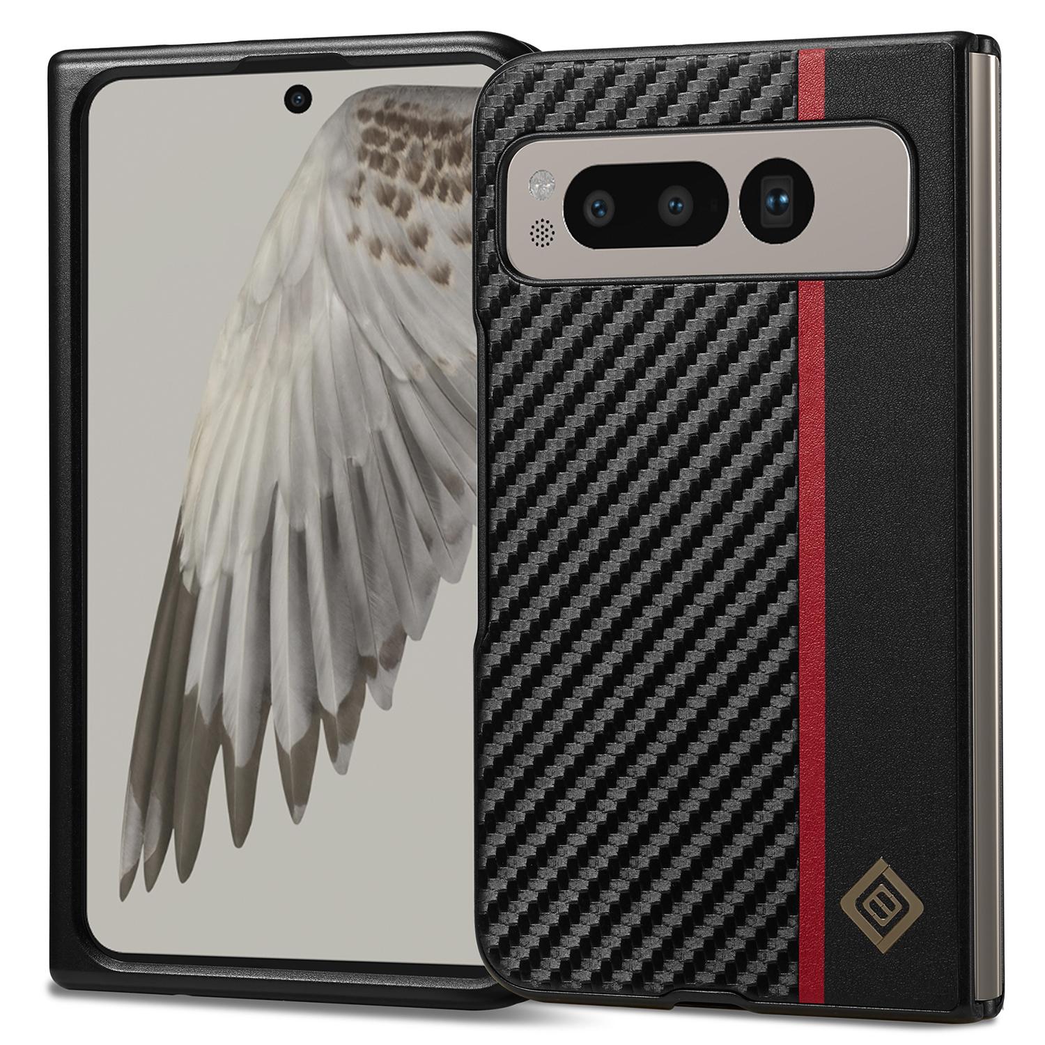 

LC.IMEEKE For Google Pixel Fold Anti-scratch Carbon Fiber Texture Phone Case PU Leather+TPU+EVA Back Cover A