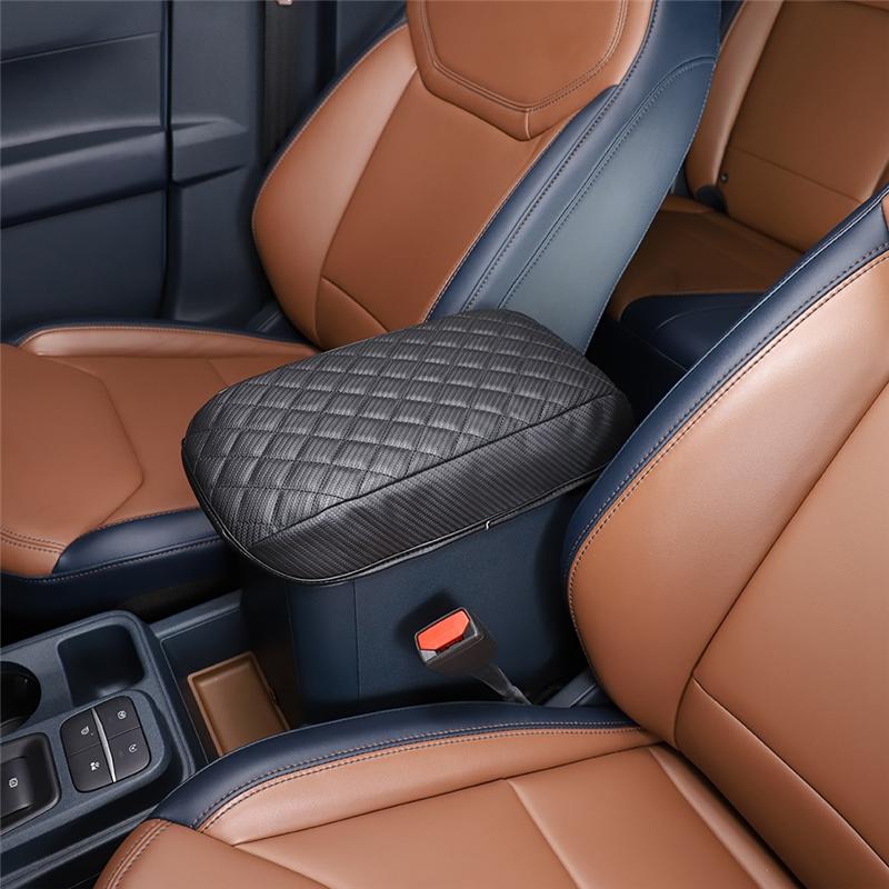 Car Stowing Tidying Armrest Box Panel Check Leather Carbon Fiber For Ford Maverick
