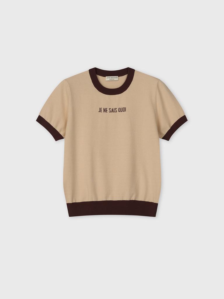 JE NE SAIS QUOI Logo Tipping Short Sleeve Knit_Brown