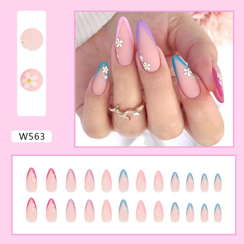 Summer Colorful Fresh And Cute Flowers European And American Fake Nails Solid Color Matte Nail Art Pieces Fashion Wear Nail