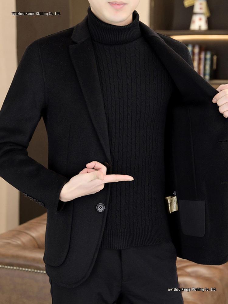 Men's Thick Wool Blend Double-Sided Jacket, Autumn/Winter Short Suit Style