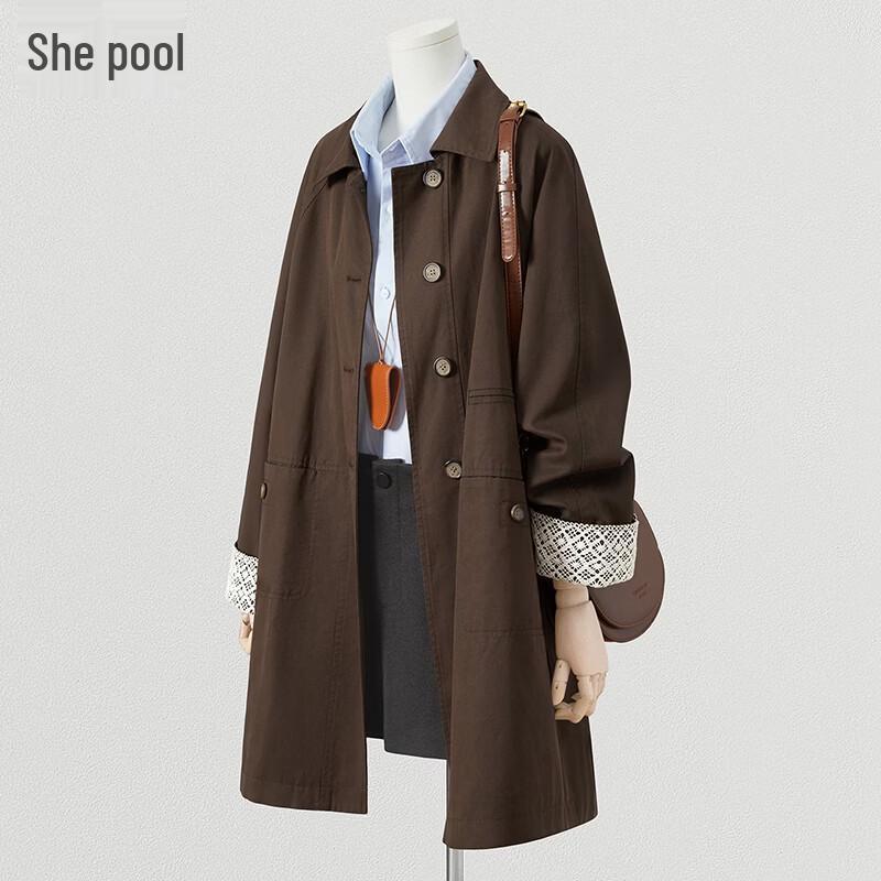 Lyocell Colorblock Hollow Out Trench Coat L
