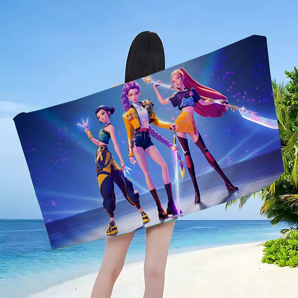 Toalla de Playa de Microfibra K-Pop Cazadores de Demonios de Película de Dibujos Animados Absorbente Secado Rápido Suave Yoga Natación Resort Escalada en Montaña Toalla
