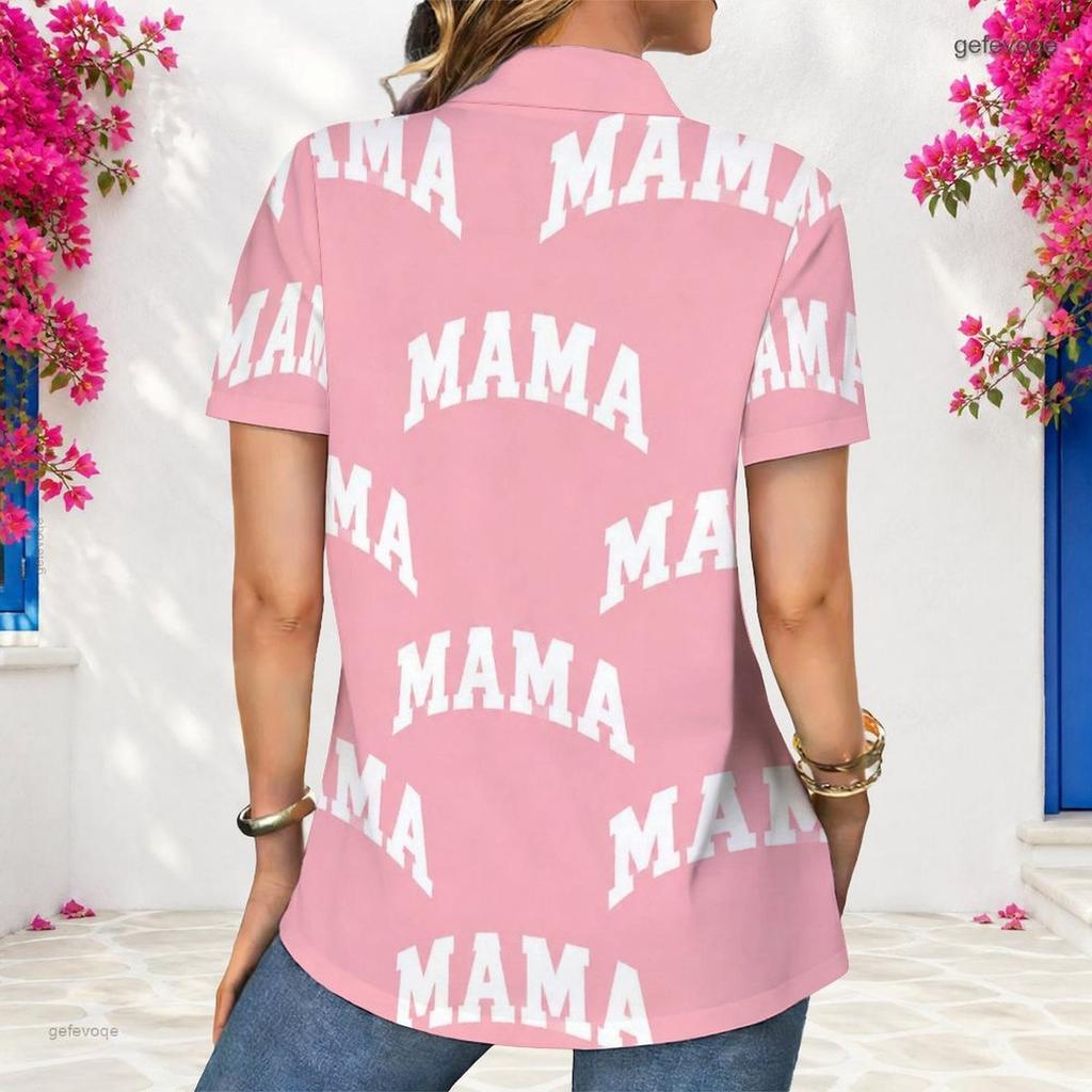 Women Plus Size Collared Neck Short Sleeve Printed Button Front White Shirt