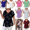 Women's V Neck Short Sleeve Tunic Top Loose Fit Casual Hollow Out Heart Print Blouse