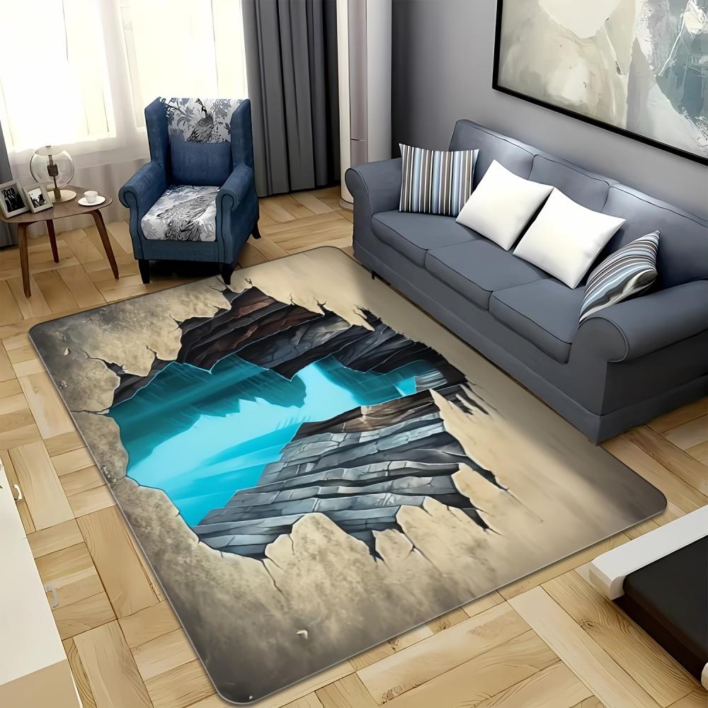 2D Broken Ground Cracked Hole Rug Non Slip Mat for Living Room Bedroom Modern Home Decor Realistic Earthquake Crevasse Design