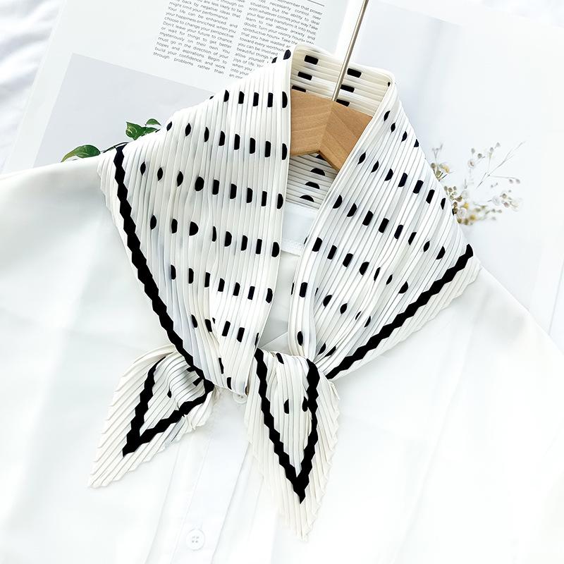 Korean Pleated Silk Scarf 70cm: Women's Spring/Autumn Fashionable Thin Scarf – Ideal for Flight Attendants & Headscarf Use