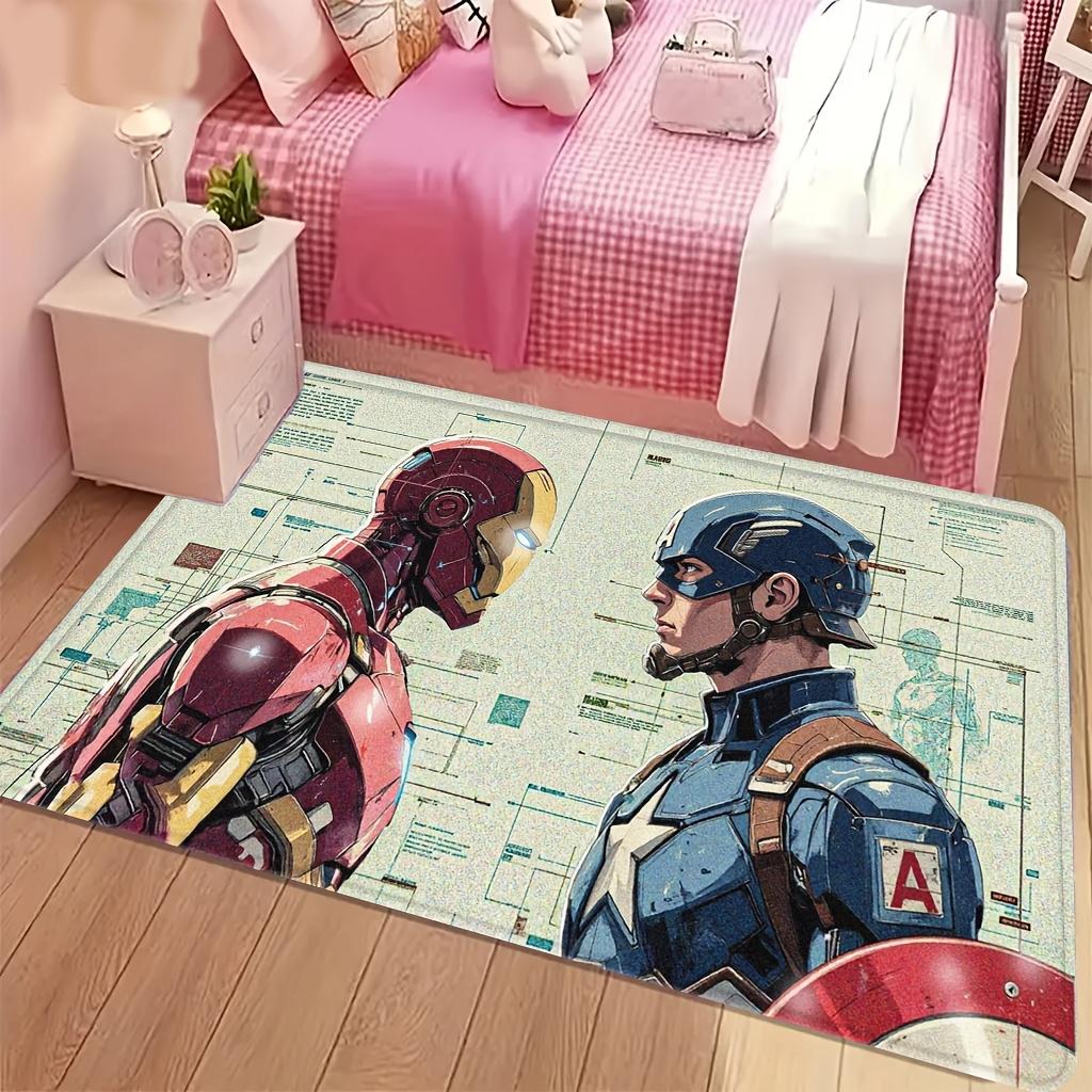 Marvel 1pc Cartoon Print Floor Mat, Iron for Man and Captain America Tech Blueprint Style Illustration, Easy to Clean, Suitabl