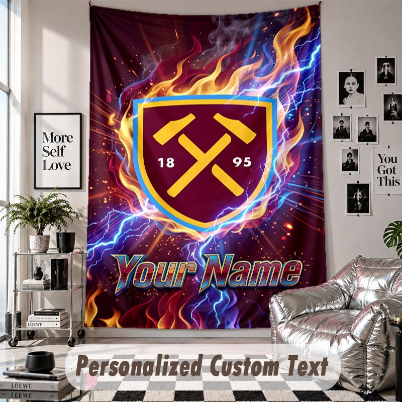 Wall Hanging Tapestry With Custom Name & Text, West Ham United FC Decorative Tapestry For Bedroom