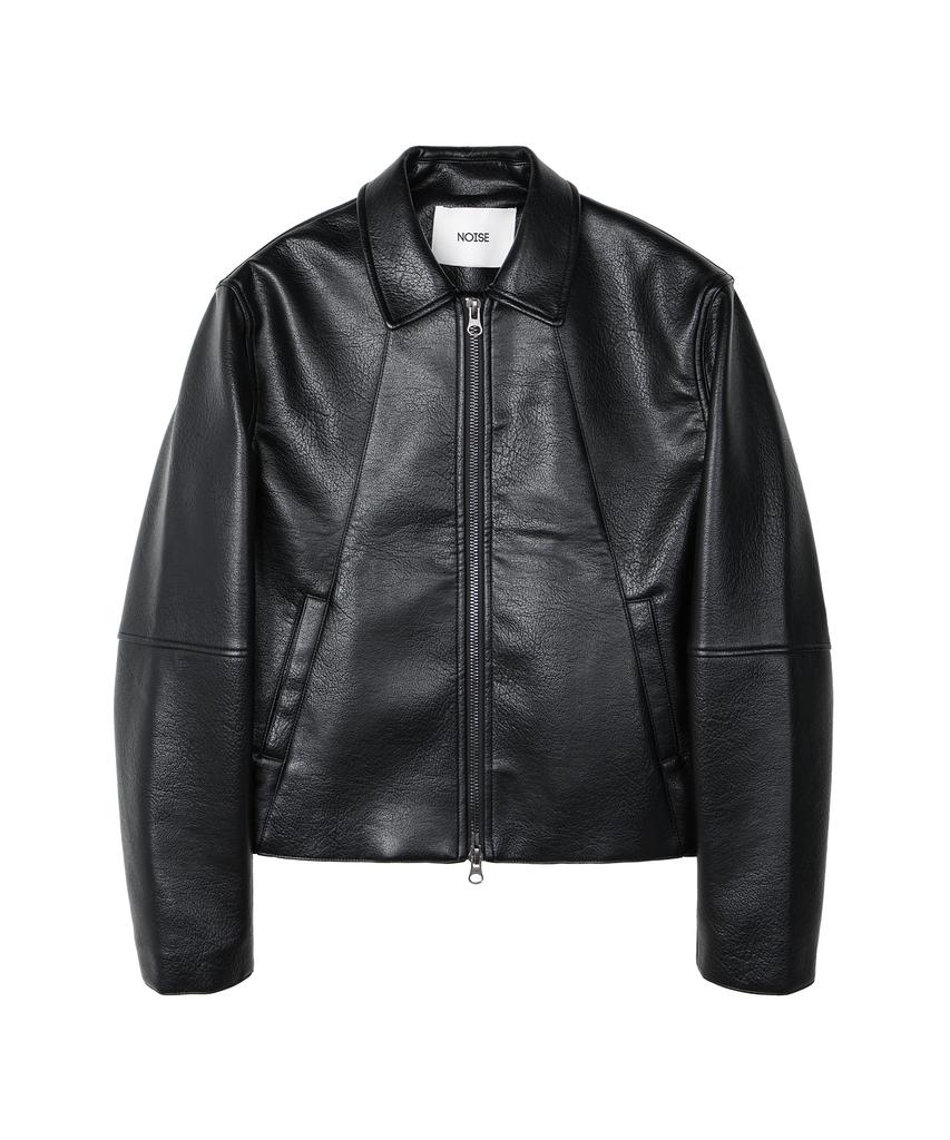 NOISE Grain Crop Leather Jacket_[Black]