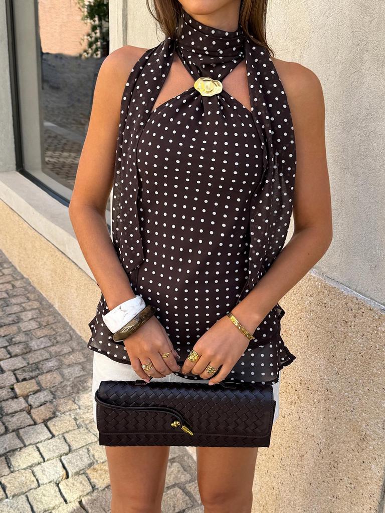 2026 Spring/Summer Retro Polka Dot Backless Sleeveless Chiffon Tank Top for Women