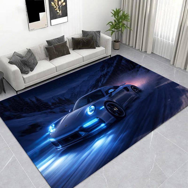 American Muscle Car Night Scene Printed Area Rug, Non-Slip Living Room Floor Mat Home Decor