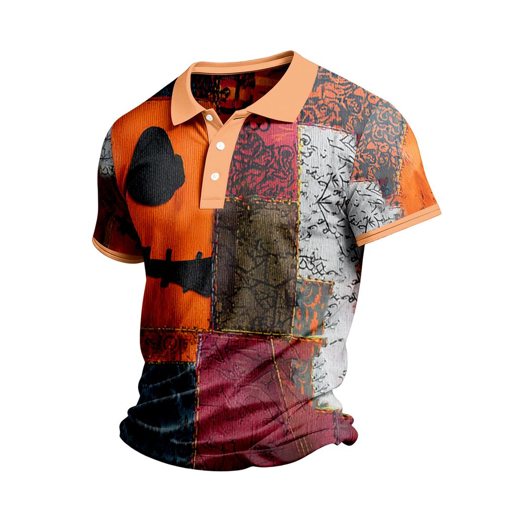 Men's Short Sleeve Casual Shirt with Halloween Print for Everyday Wear