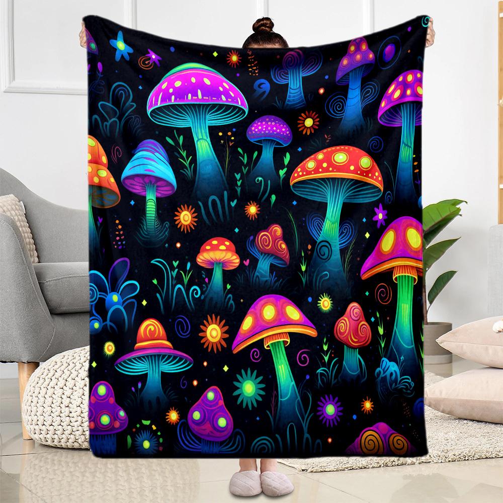 1pc Psychedelic Mushroom Garden blanket Soft and Warm for Sofa Office Camping Travel Livingroom Great Gift for Friends and Family Comfortable