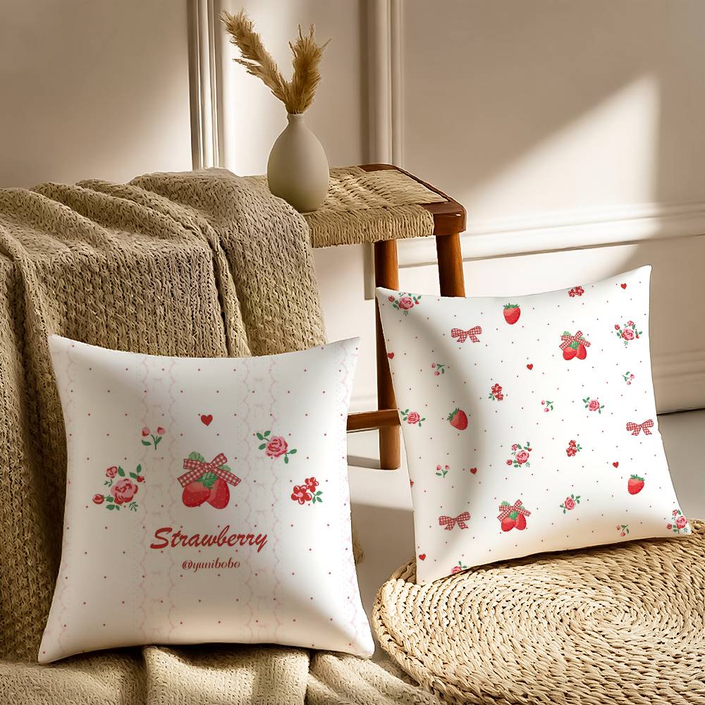 Elegant Strawberry Flowers Print Pillow Case Printed Brushed Fleece Pillow Baby Skin-Touch Eco-Friendly Dye-Sublimat
