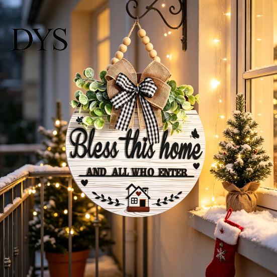 All Season Home Decorations Welcome Sign for Front Door Porch, Round Wooden Hanging Rustic Farmhouse Hanger Plaque, Hanger, Thoughtful Gifts Neighbors