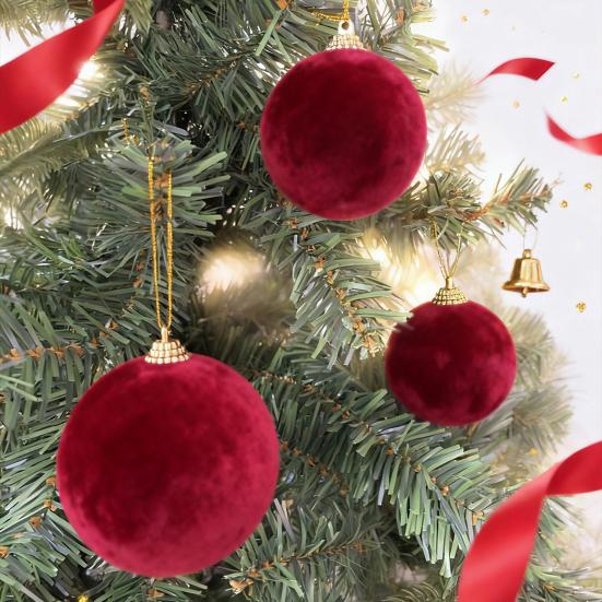 10/20Pcs Christmas Balls Velvet Xmas Tree Hanging Ornaments with Ribbon Weddings Birthdays Home Holiday Decoration