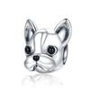 WOSTU 925 Sterling Silver Dog Charm Heart Animal Bead Black Boston Terrier Dachshund Pendant Fit DIY Bracelet Gift For Pet Lover