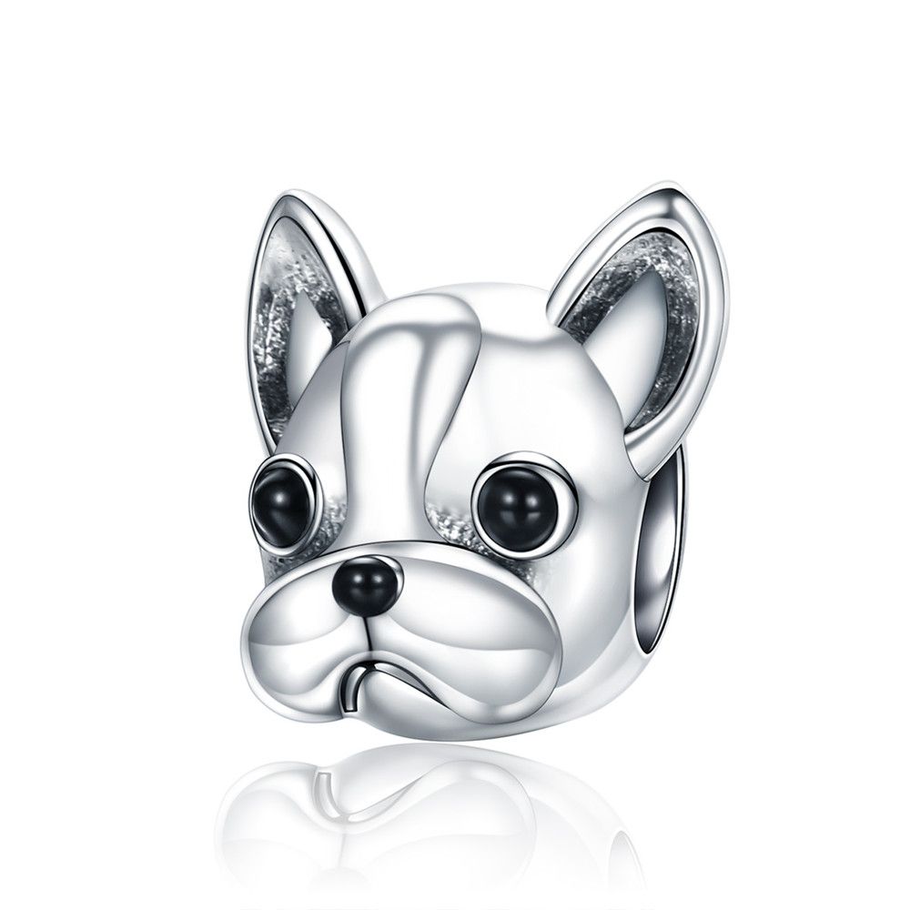 WOSTU 925 Sterling Silver Dog Charm Heart Animal Bead Black Boston Terrier Dachshund Pendant Fit DIY Bracelet Gift For Pet Lover