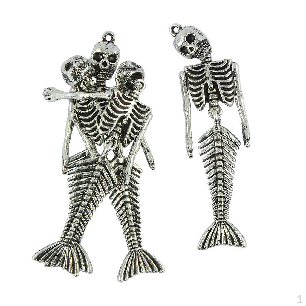 

4 Piece Tibetan Silver Alloy Halloween Skeleton Charms Pendants for Jewelry Making DIY Necklace 75x19mm