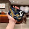 Luxurious Golden Blue Thick Oil Painting Abstract Swirl Fluid Art Film Aesthetic Protective Shockproof Bumper Case Cover For iPhone 14 15 16ProMaxPlus