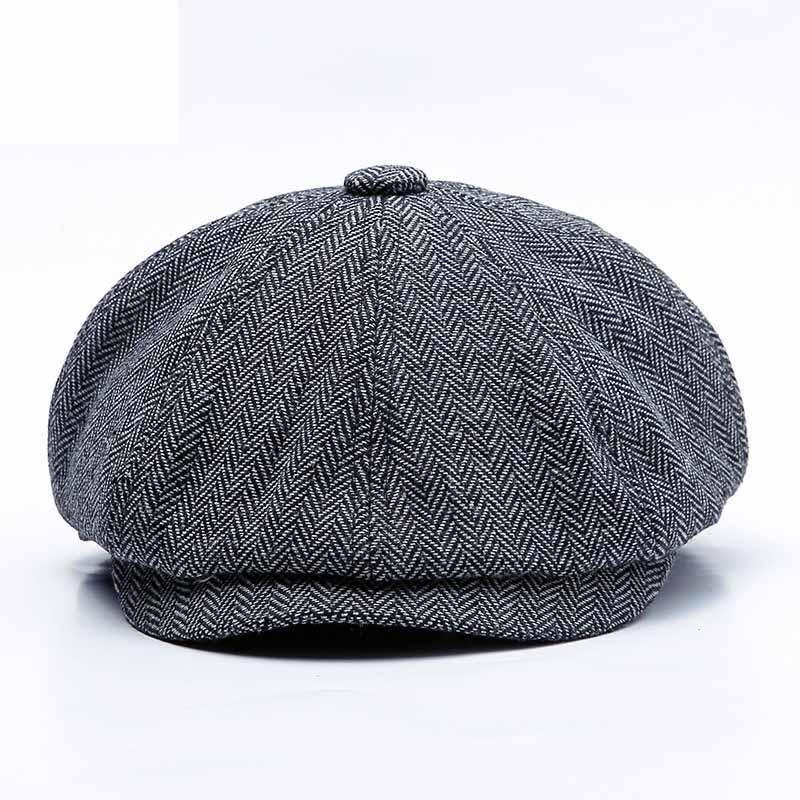 Luxuriöse Herren-Tweed-Fischgräten-Newsboy-Kappe mit 8-Panel-Design für zeitlosen Stil