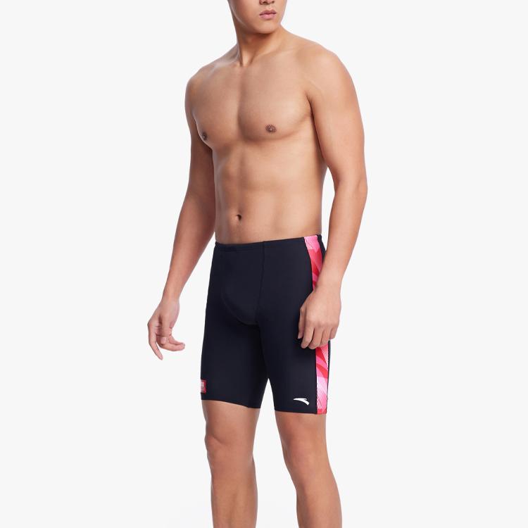 Anta Slim Fit Side Print Swim Trunks Men Swimwear Basic-Black 1823531458-4