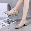 Fashion Coarse heeled women's shoes new season Korean version pointed toe wedding work shoes with shallow mouth and single buckle strap