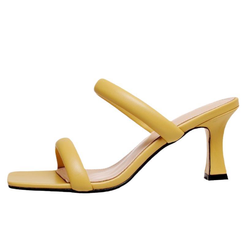 2025 new Internet celebrity square head cool slippers women's wear square heel fashion high heel sandals white word with open toes