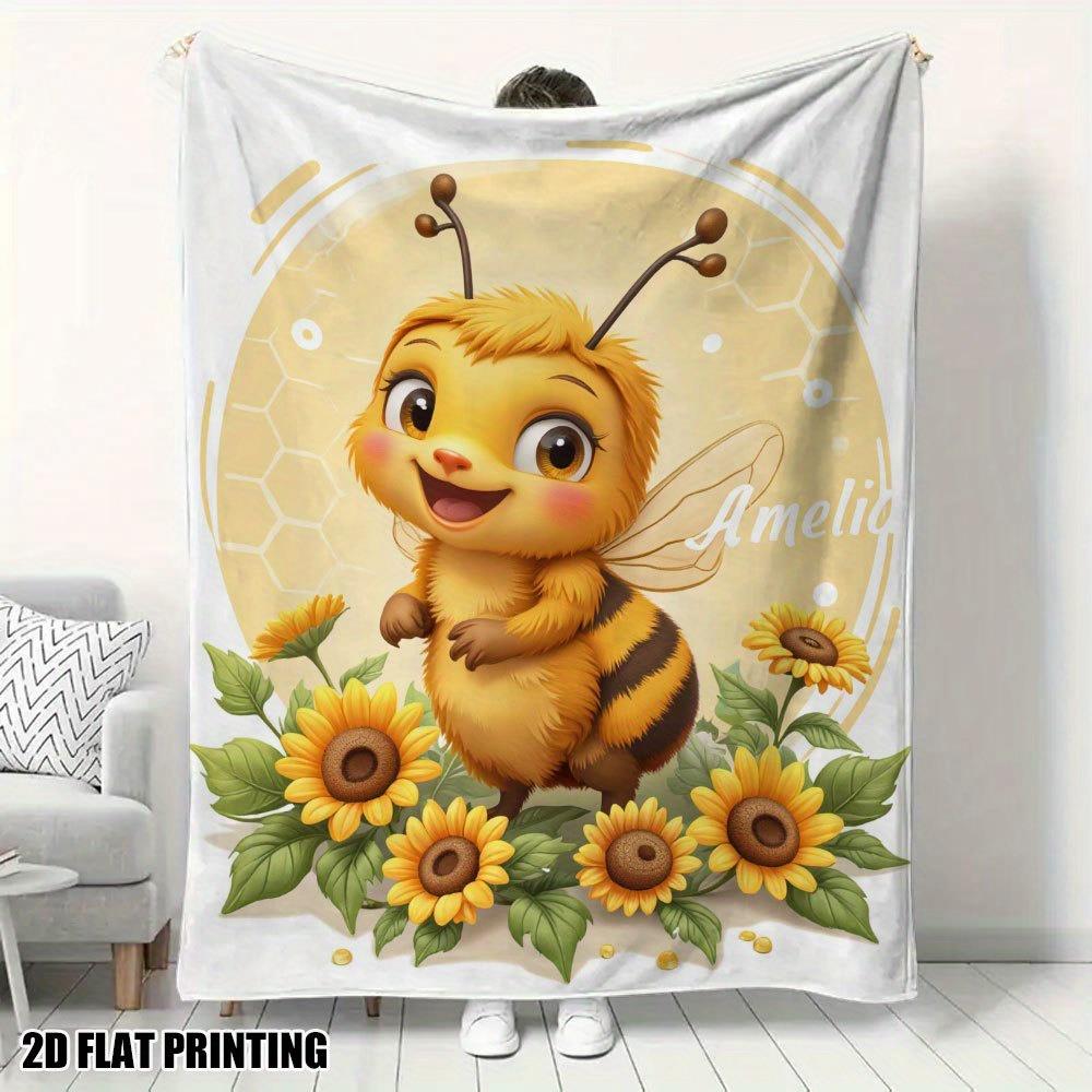 

Bees and Sunflower Pattern Blanket for Sofa Bed Travel Camping Living Room Office Conditioning Blanket for All Seasons Gifts 75x100cm