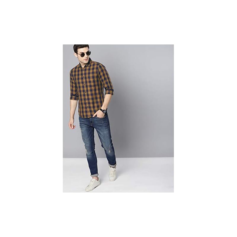 Dennis Lingo Men' Checkered Slim Fit Casual Shirt (C4 Red )