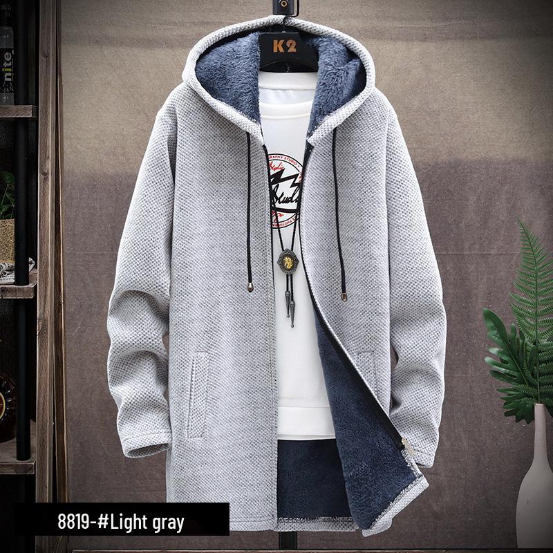 Men's Plus Velvet Thick Cardigan Sweater - Long Hooded Knitwear for Autumn/Winter