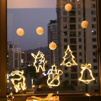 Luci Decorative a Ventosa Natalizie LED Stella Campanella Pupazzo di Neve Ornamenti da Appendere alla Finestra