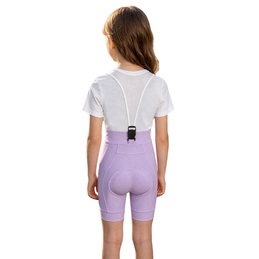 Kids Girls Cycling Bib Shorts High Waist V-Front 3D Padded Bike Shorts with Mesh Straps for Outdoor Sports Training