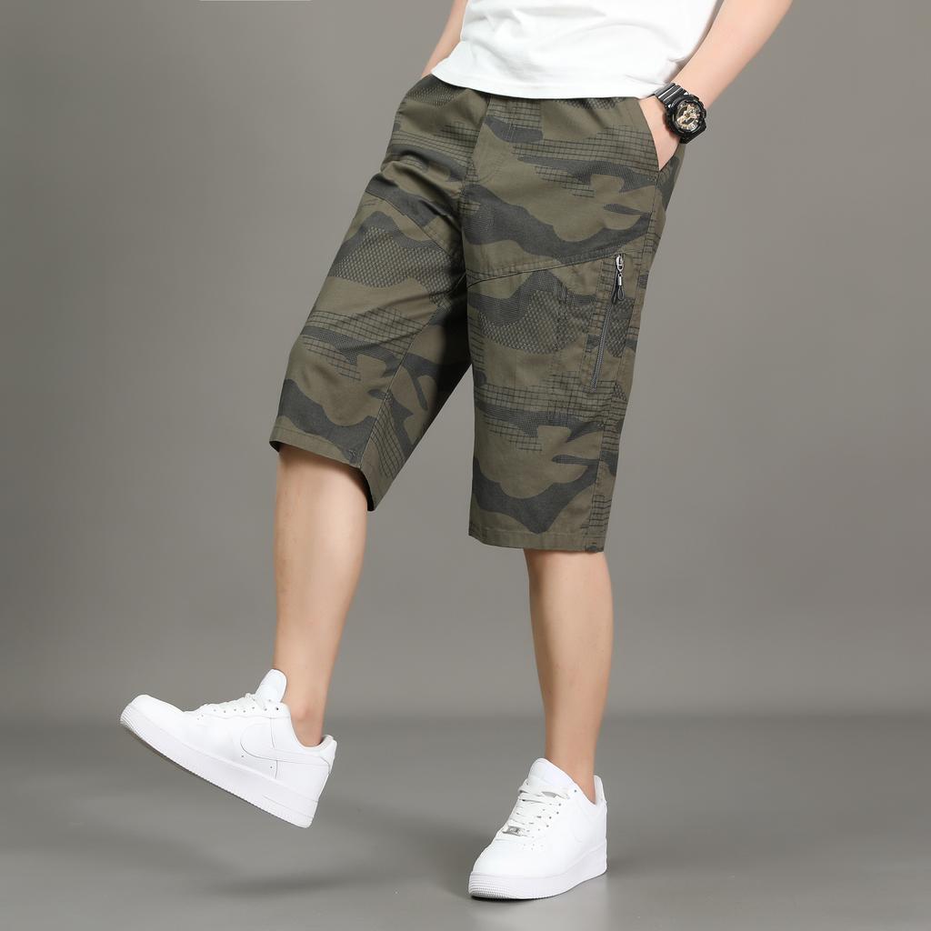 Camouflage Cropped Pants Men's Slim-fitting Casual Shorts Men's Loose Pure Cotton Pants Thin Dad Pants Beach Pants