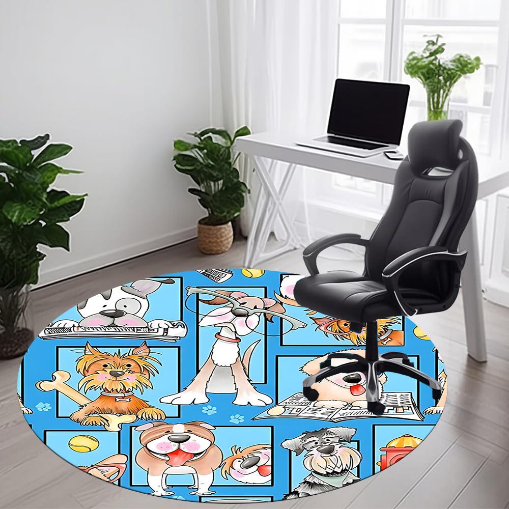 1PC Dogs Pets Office Round Area Rug, Mat Suitable For Office, Under Office Chairs Bedroom Living Room Home Decor, Room Deco